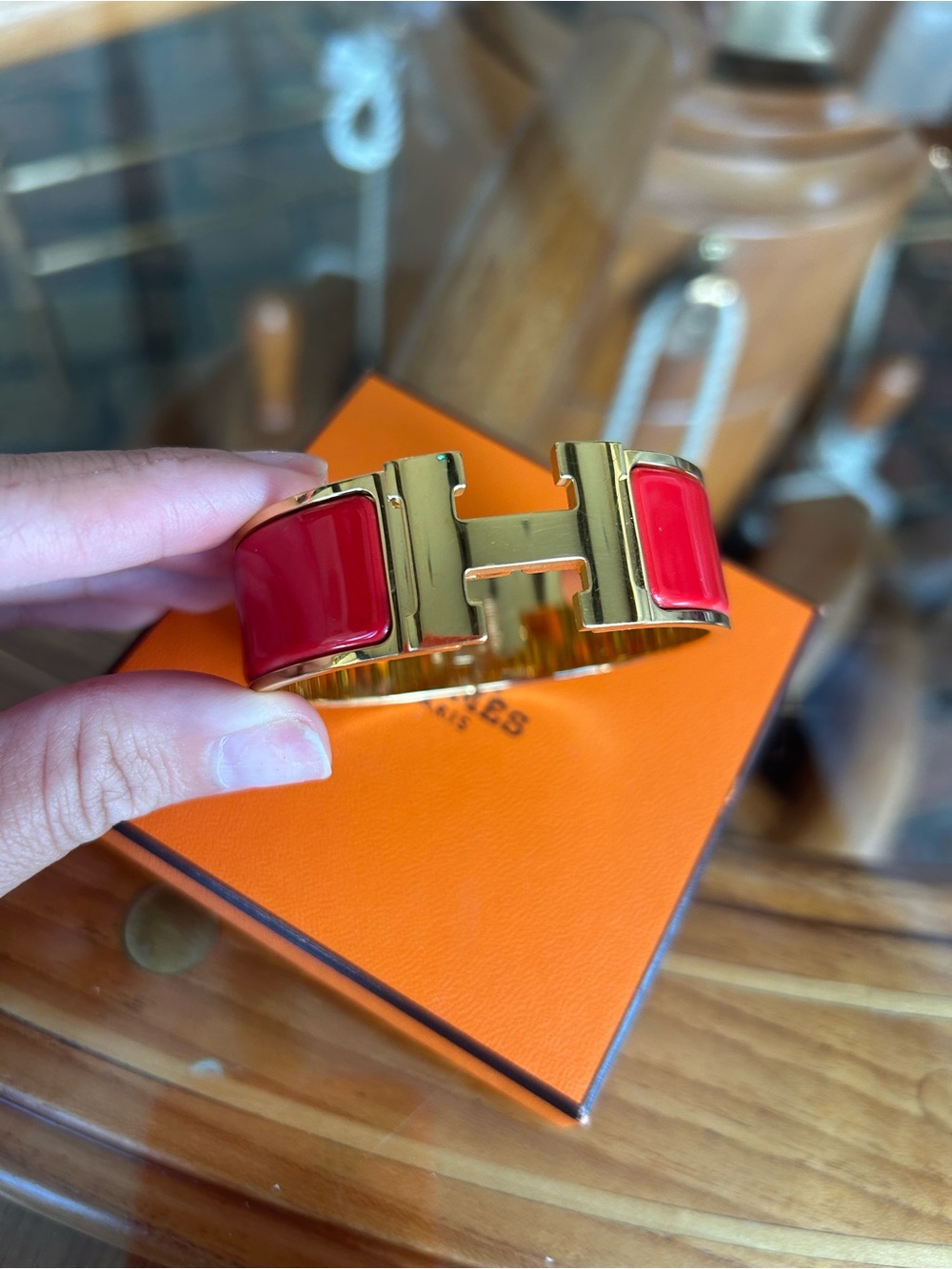 HERMES Clic H Enamel and Gold Bracelet - Red